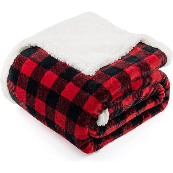 LARGE New Sherpa Buffalo Plaid Christmas Throw Blanket, Fuzzy